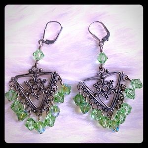 NEW Silver LightGreen Beads Chandelier Earrings